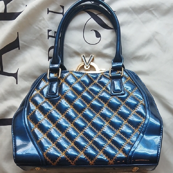 Handbags - Elegant Blue and Gold Handbag